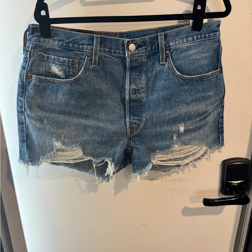 Levi's Blue Distressed Jean Shorts